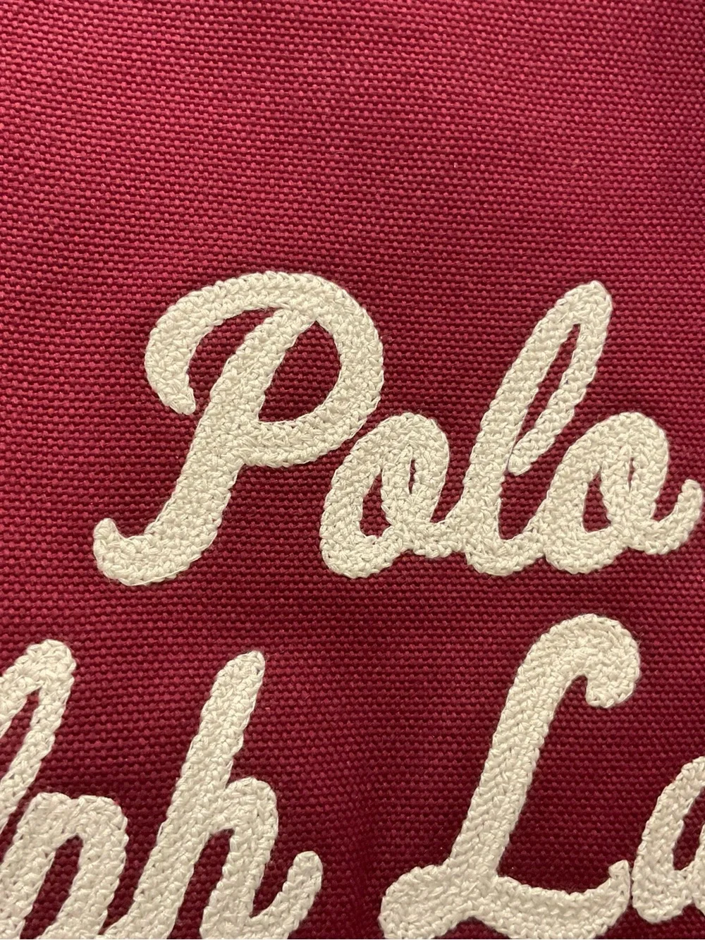 NWT Polo Ralph Lauren BURGUNDY Cotton Chain Stitch Embroidered Canvas Tote Bag